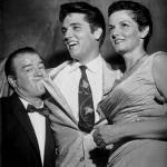 le comique Lou Costello en compagnie d'Elvis Presley et de l'actrice Jane Russell