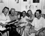 James Cagney, William Powell, Henry Fonda, Ward Bond et Jack Lemmon, Photo du tournage, ile de Midway